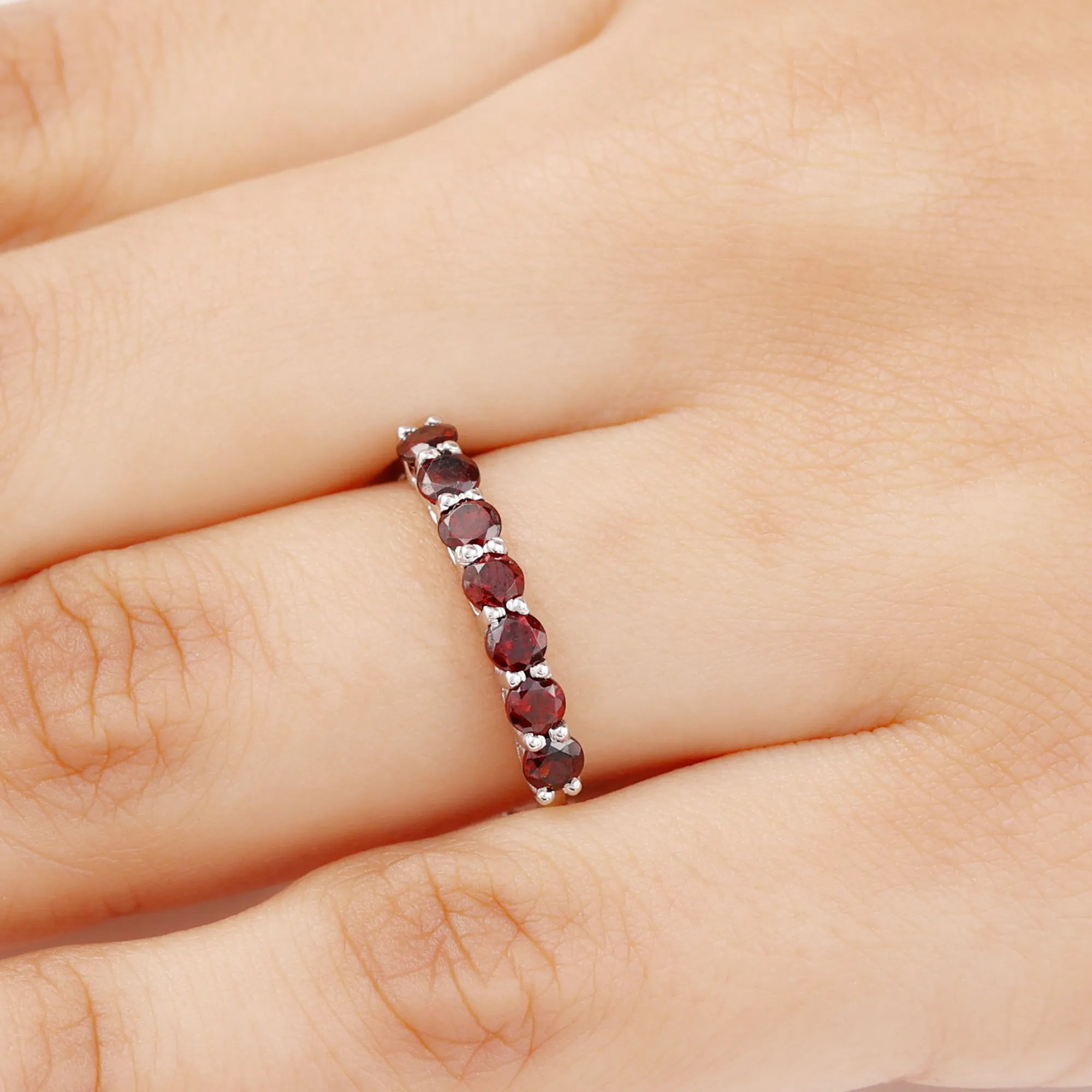 0.75 CT Seven Stone Garnet Ring in Basket Setting for Her