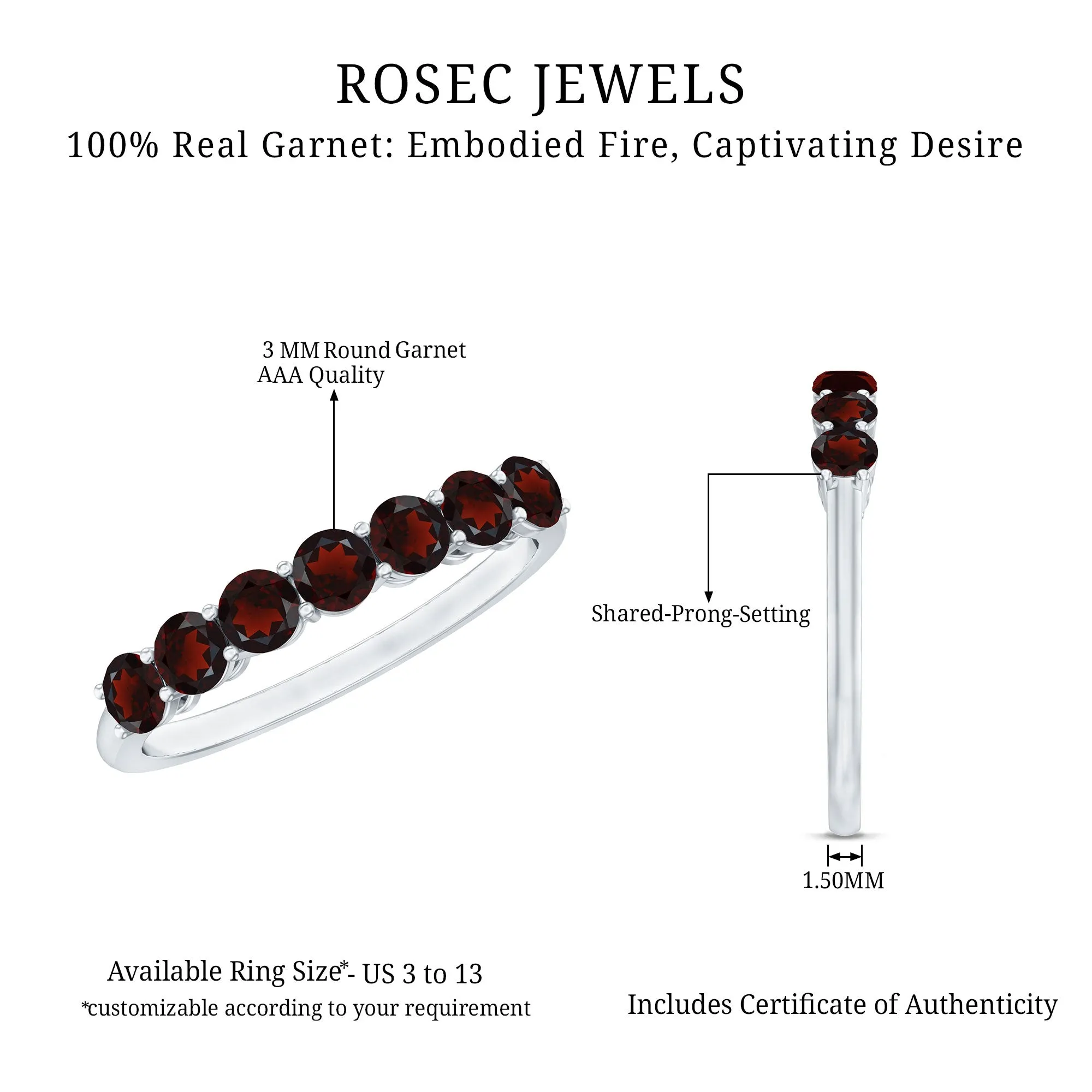 0.75 CT Seven Stone Garnet Ring in Basket Setting for Her