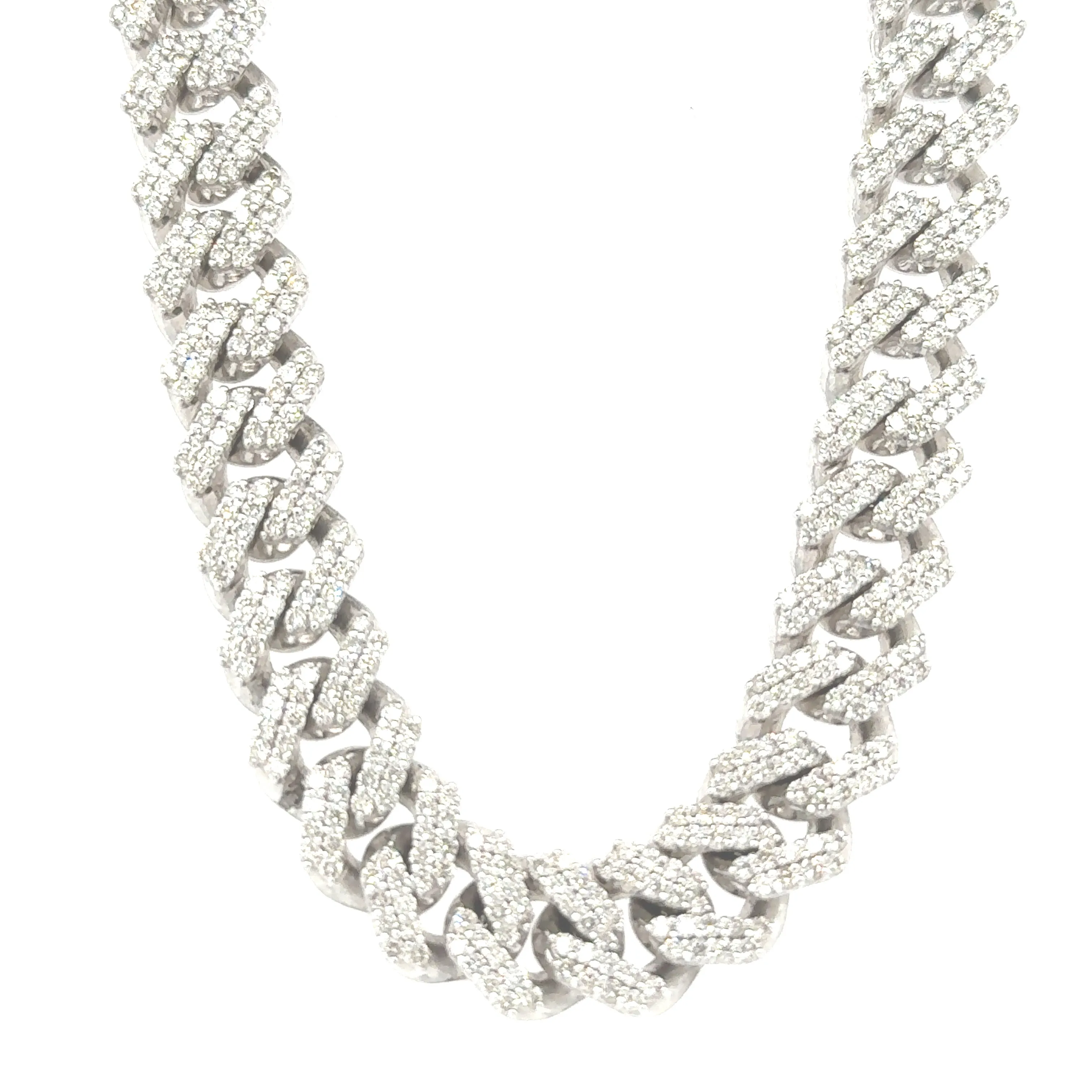 10K White Gold 22.52ct Diamond Miami Cuban Necklace (12mm, 22-inch)