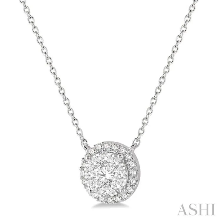 1/2 ctw Circular Pendant Round Cut Diamond Lovebright Necklace in 14K White Gold