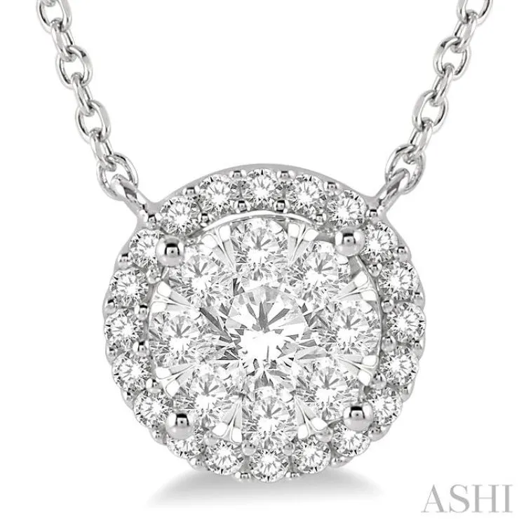 1/2 ctw Circular Pendant Round Cut Diamond Lovebright Necklace in 14K White Gold