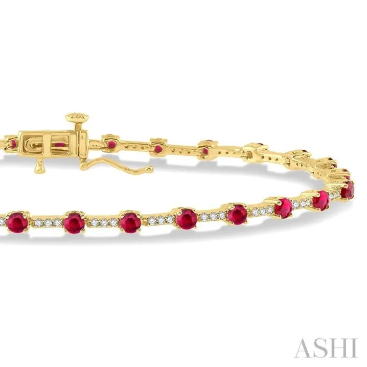 1/2 Ctw Round Cut Diamond & 2.5MM Ruby Precious Bracelet in 10K Yellow Gold