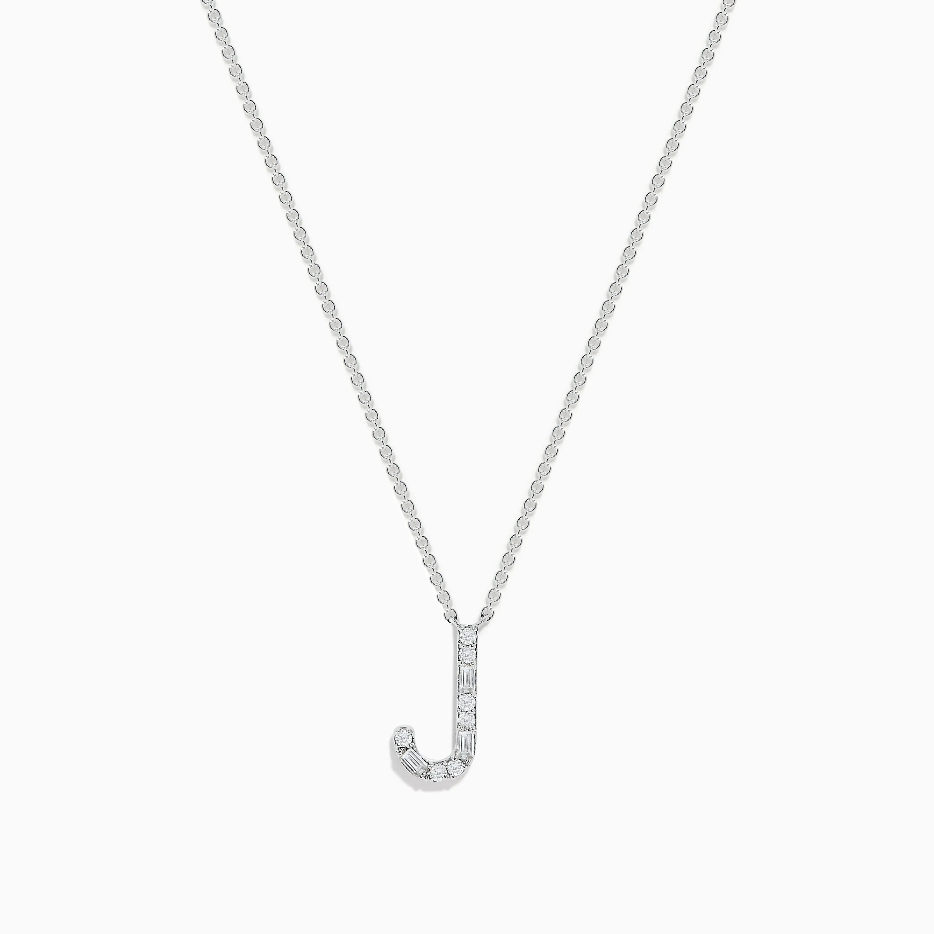 14 Karat White Gold Initial "J" Diamond Necklace