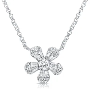 14k Gold & Diamond Baguette Flower Necklace - 0.38ct