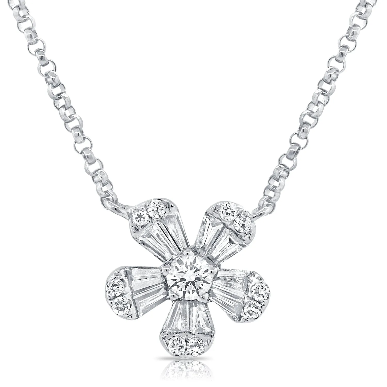 14k Gold & Diamond Baguette Flower Necklace - 0.38ct