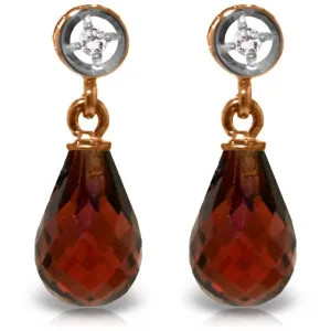 14K Solid Rose Gold Diamond & Garnet Gemstone Earrings