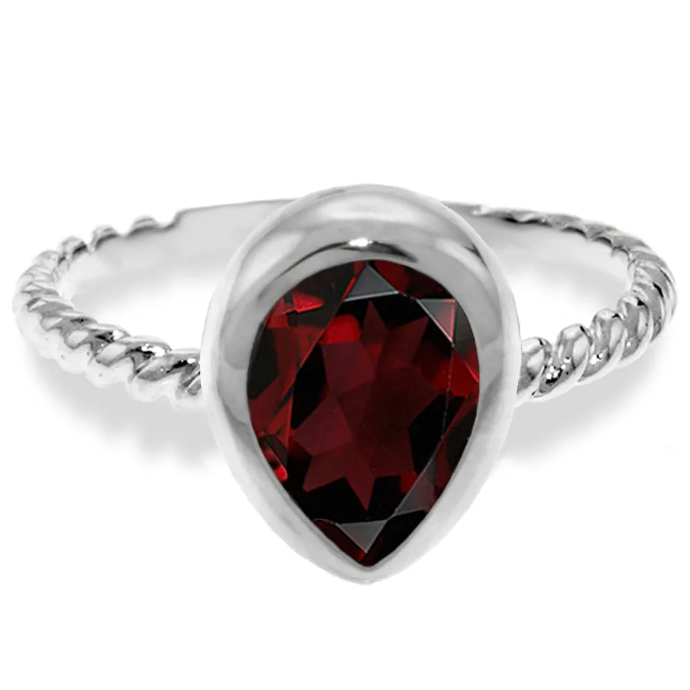 14K Solid White Gold Rings w/ Natural Pear Shape Garnet