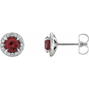 14K White 3.5 mm Natural Mozambique Garnet & 1/8 CTW Natural Diamond Earrings