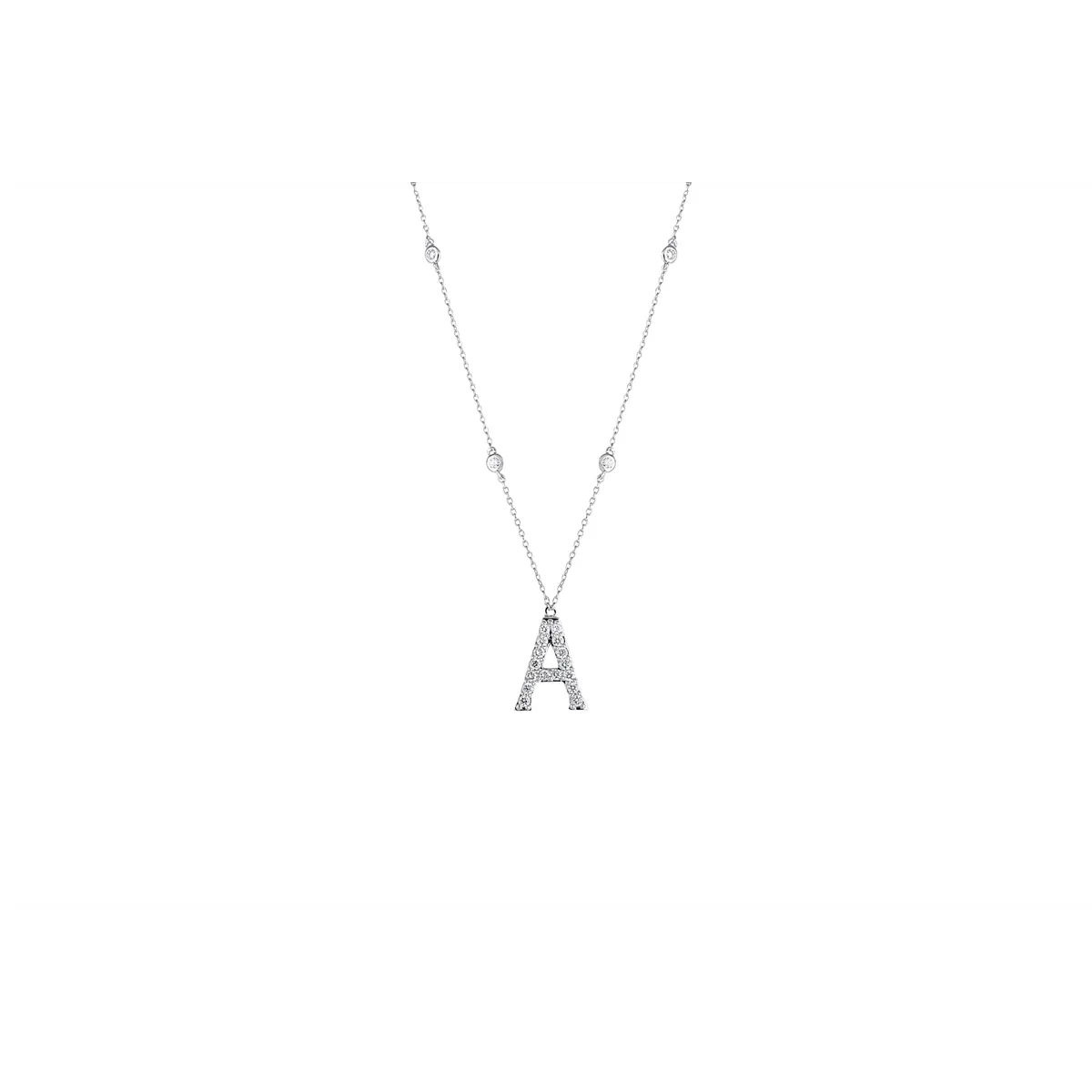 14K White Gold Diamond A Initial Necklace