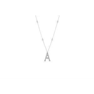 14K White Gold Diamond A Initial Necklace