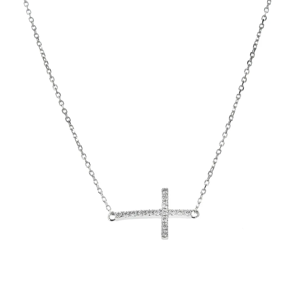 14K White Gold Diamond Cross Pendant Necklace