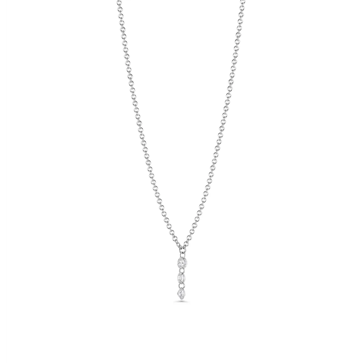 14K White Gold Diamond Drop Necklace, 15-18in