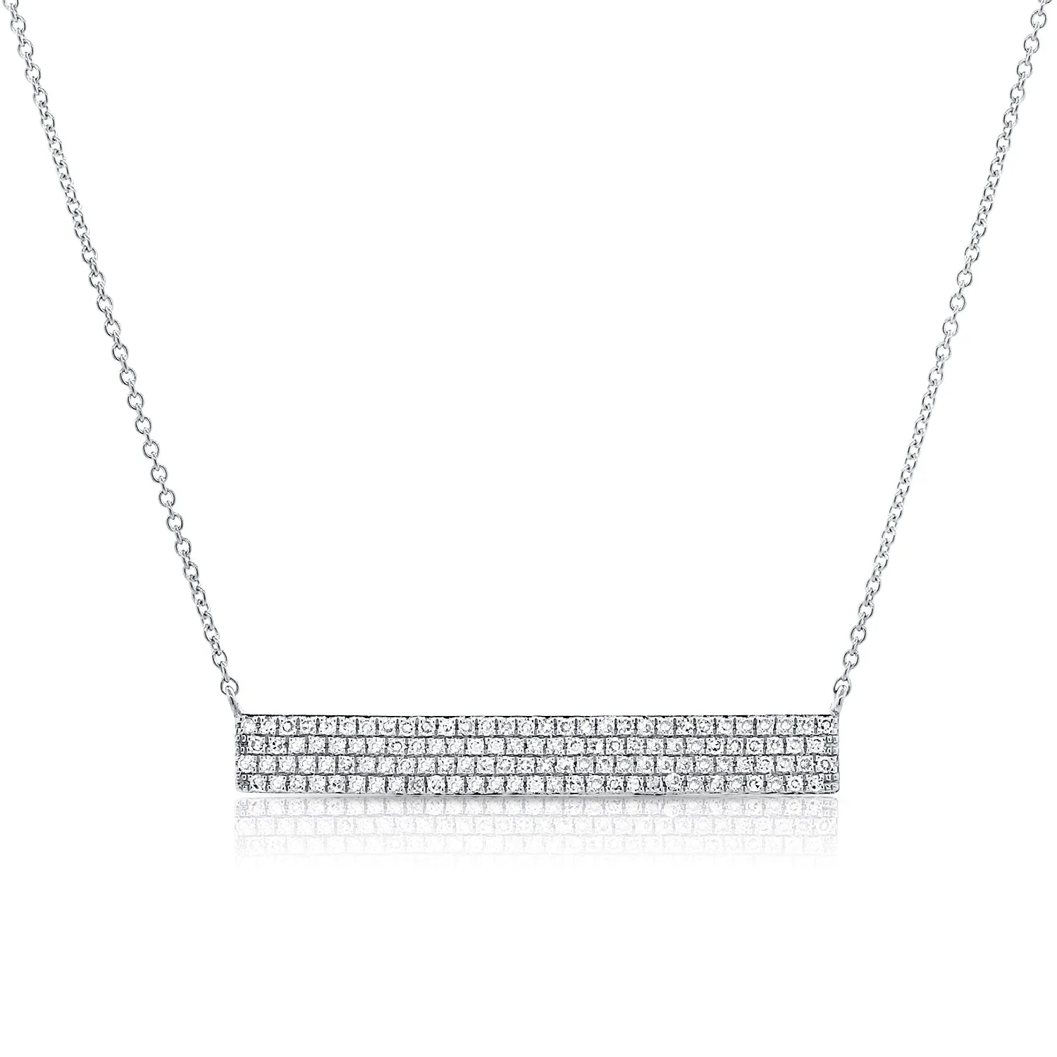 14K White Gold Diamond Pave Bar Necklace