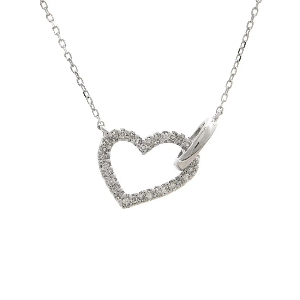 14K White Gold Heart Single Micro Pave Diamond Necklace