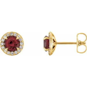 14K Yellow 3.5 mm Natural Mozambique Garnet & 1/8 CTW Natural Diamond Earrings