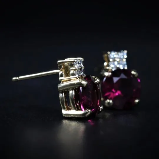 14k Yellow Gold 3.02 CTW Garnet and Diamond Stud Earrings