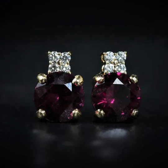 14k Yellow Gold 3.02 CTW Garnet and Diamond Stud Earrings