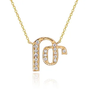 14K Yellow Gold Armenian Initial Diamond Necklace