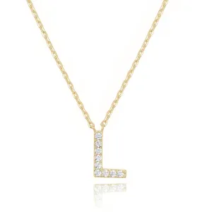 14k Yellow Gold Created Diamond Initial L Letter Pendant Necklace Plated