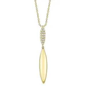 14K Yellow Gold Diamond Elongated Oval Drop Pendant Necklace