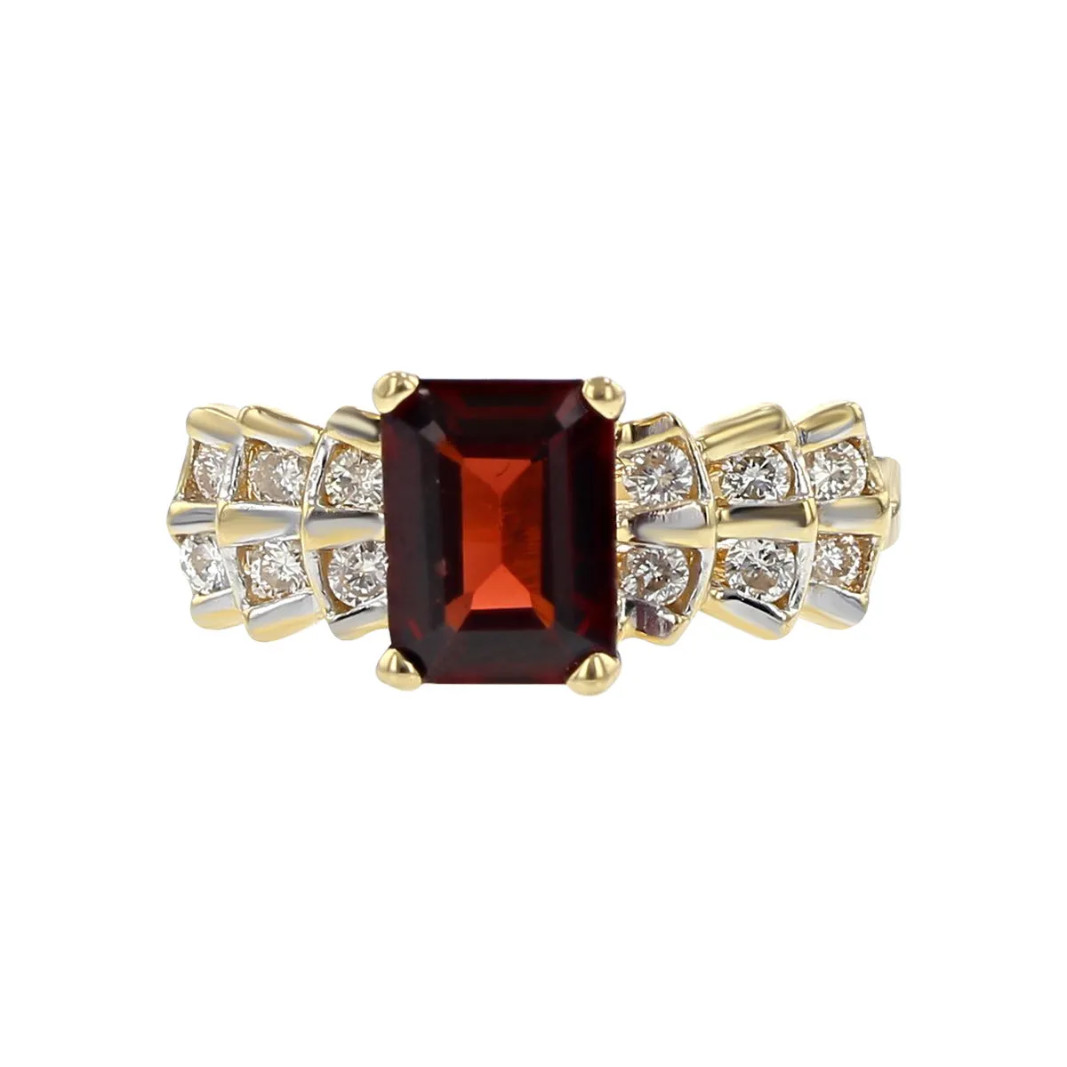 14K Yellow Gold Garnet and Diamond Ring