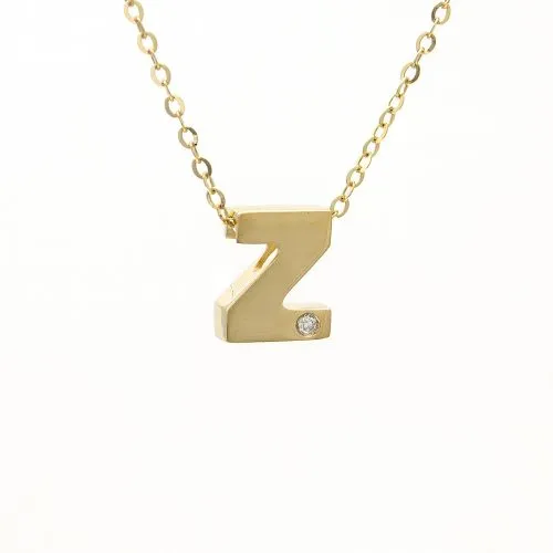 14K Yellow Gold Initial "Z" With Diamond Necklace