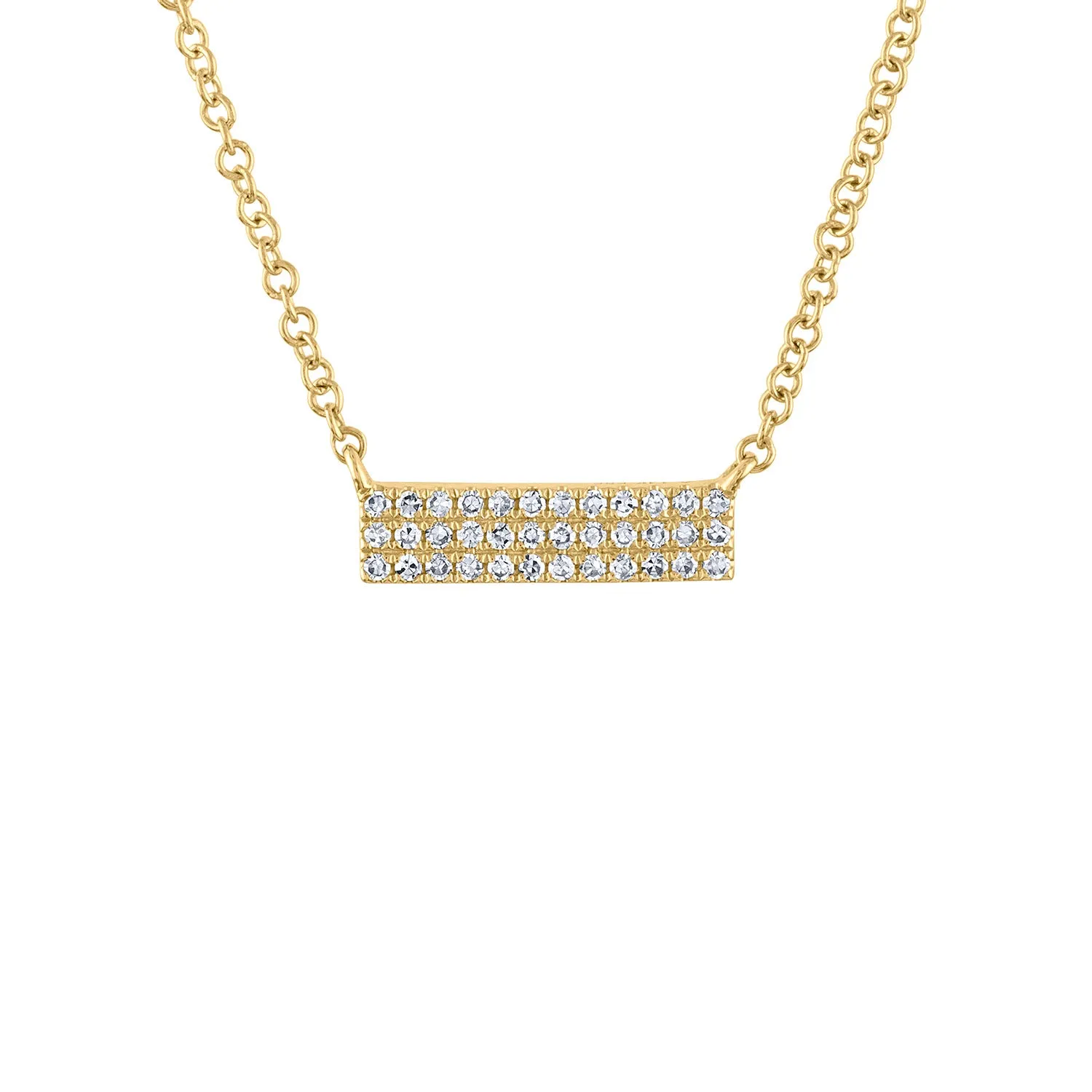 14KT GOLD MINI DIAMOND 3 ROW BAR NECKLACE