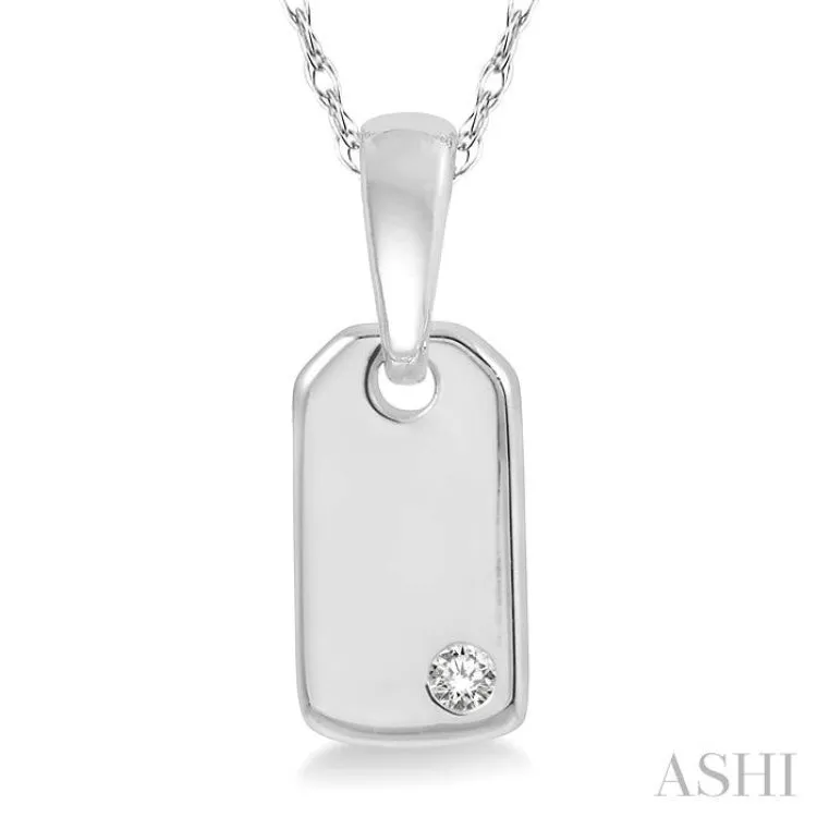 1/50 ctw Round Cut Diamond Tag Pendant With Chain in 10K White Gold