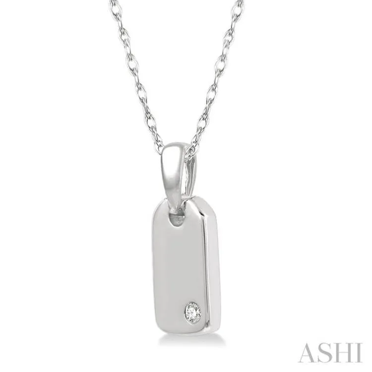 1/50 ctw Round Cut Diamond Tag Pendant With Chain in 10K White Gold