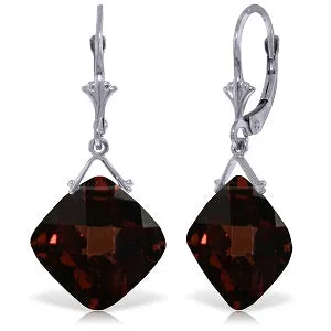 17.5 Carat 14K Solid White Gold Leverback Earrings Checkerboard Cut Garnet