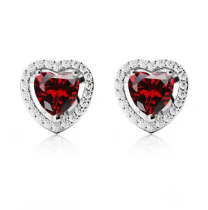 18k White Gold Plated 1 Ct Created Halo Heart Garnet Stud Earrings