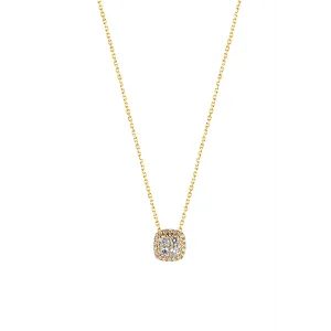 18K Yellow Gold Cushion Design Cluster Diamond Pendant Necklace