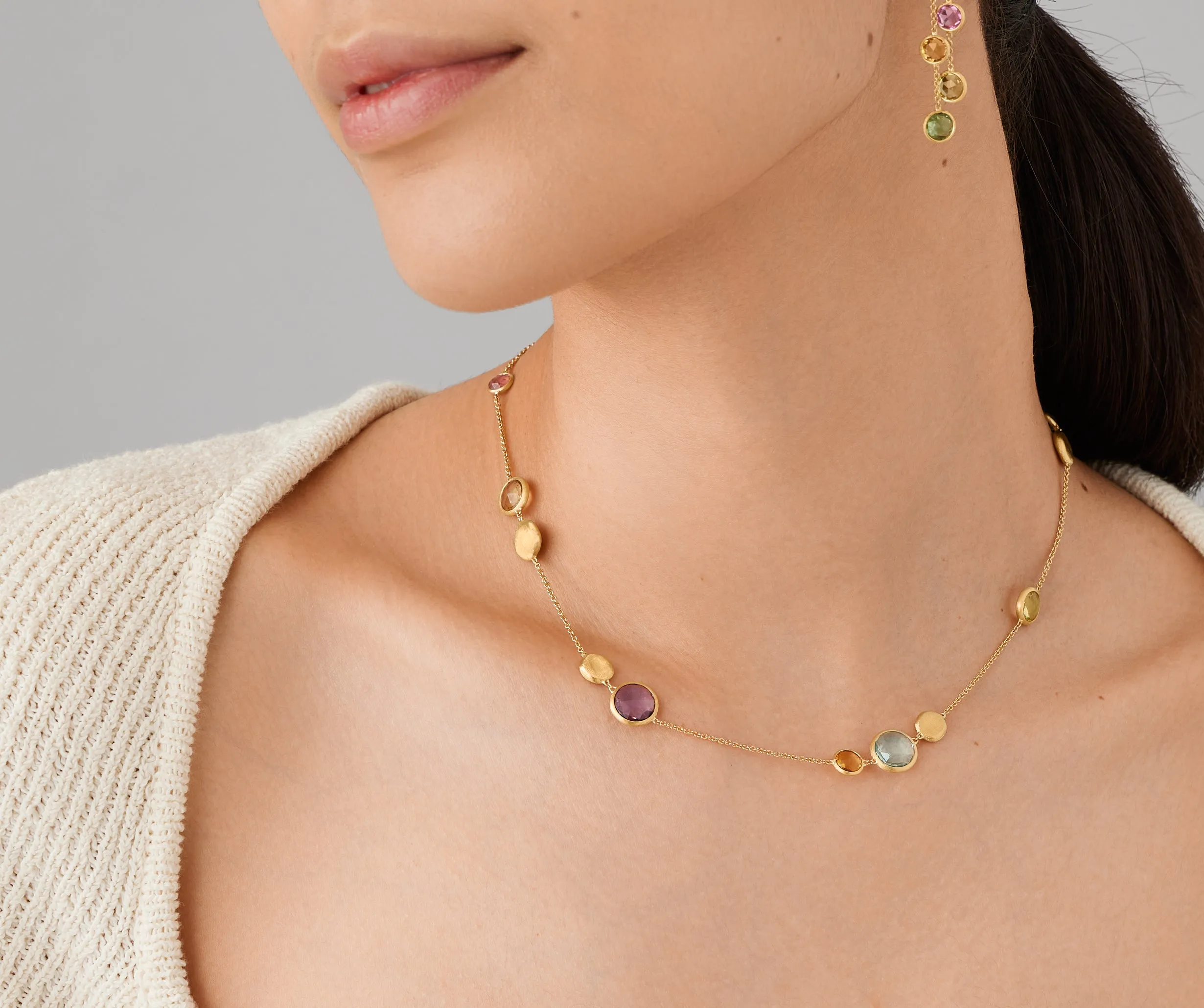 18K Yellow Gold Short Mixed Gemstone Necklace