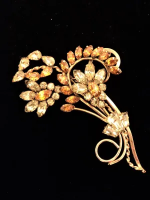 1940s Star Art Amber & Peridot Colored Rhinestone Brooch