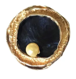 1960s Mid Century Modernist Black Gold Tone Abstract Brooch