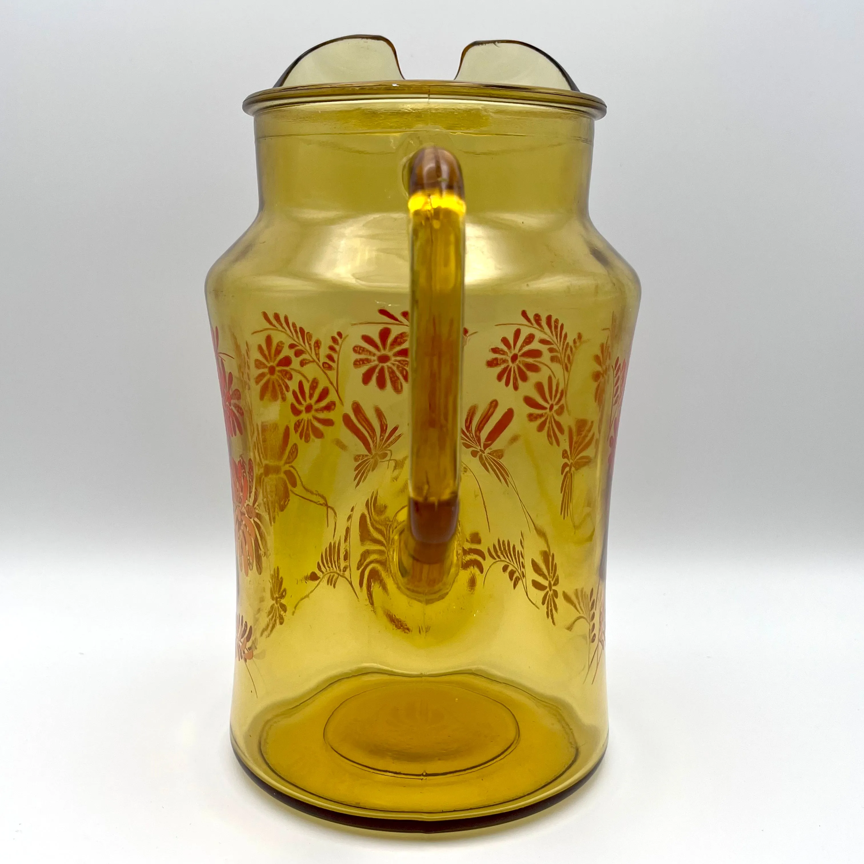 1970s Glass Pitcher with Flower Motif