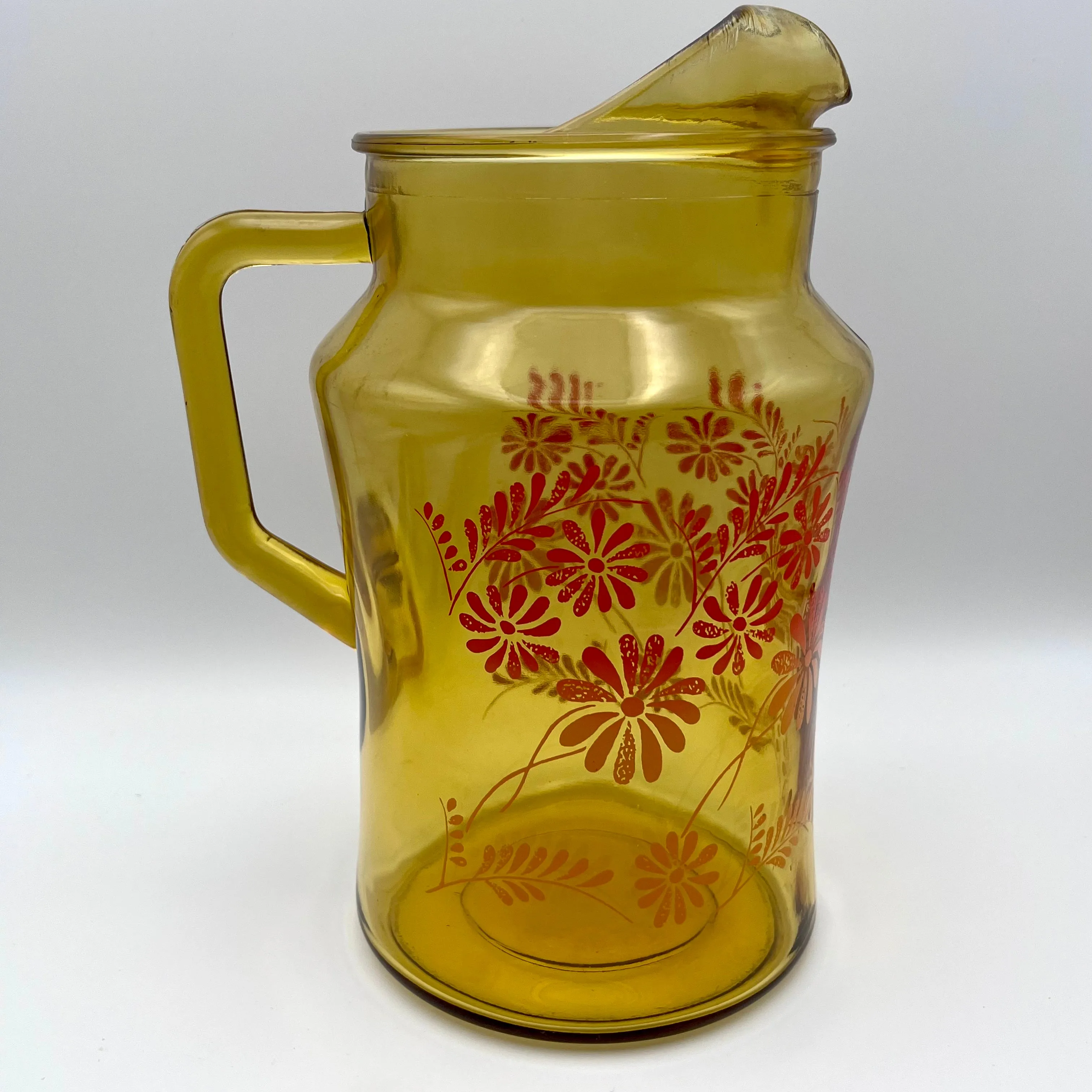 1970s Glass Pitcher with Flower Motif