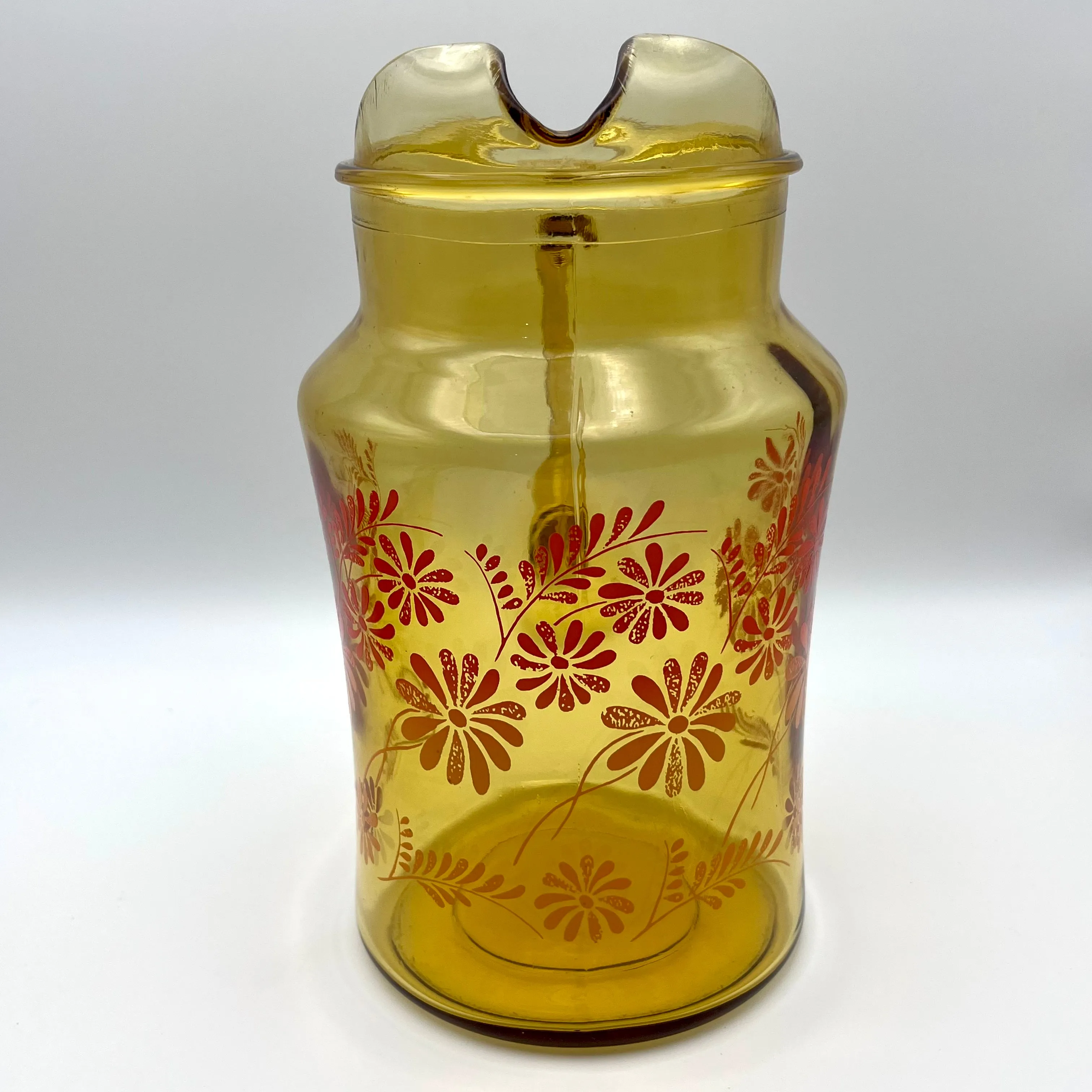 1970s Glass Pitcher with Flower Motif