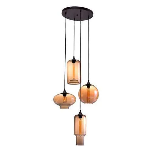 19.7" X 19.7" X 62" Rust And Amber Glass Metal Ceiling Lamp