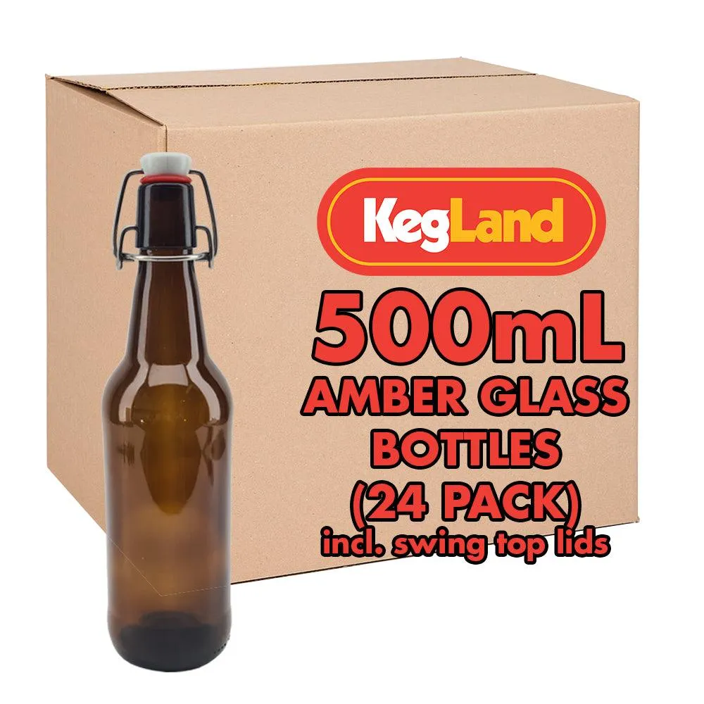 24 x 500ML GLASS Swing Top Amber Bottles with PP Cap & Silicone Seal Cap