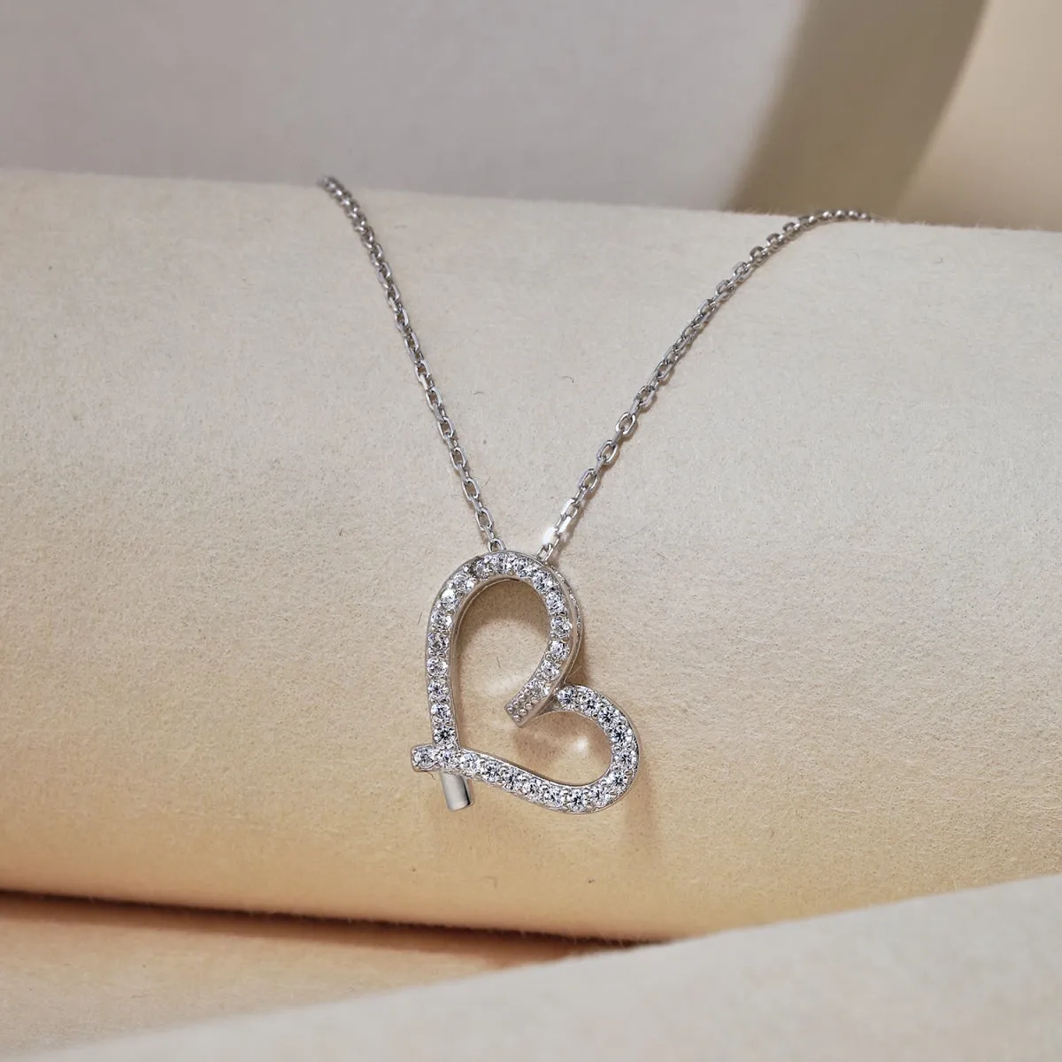 3D Pave Open Heart Pendant Necklace