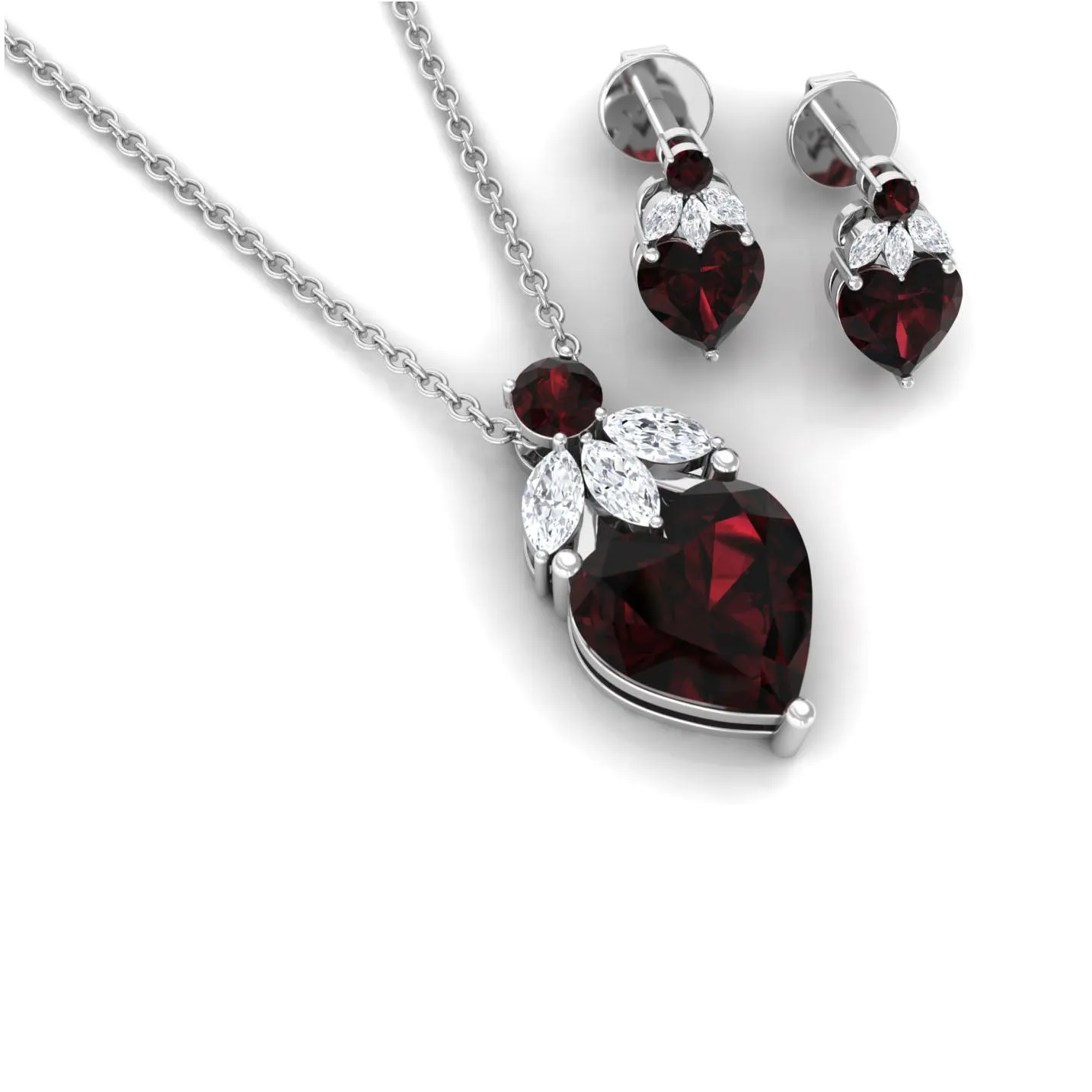 5.50 CT Designer Garnet Heart Pendant Earrings Set with Diamond