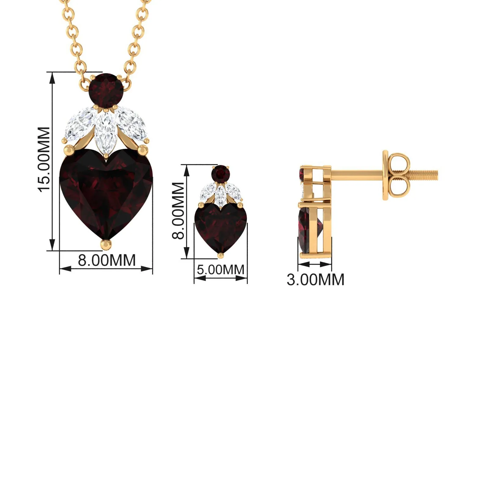 5.50 CT Designer Garnet Heart Pendant Earrings Set with Diamond