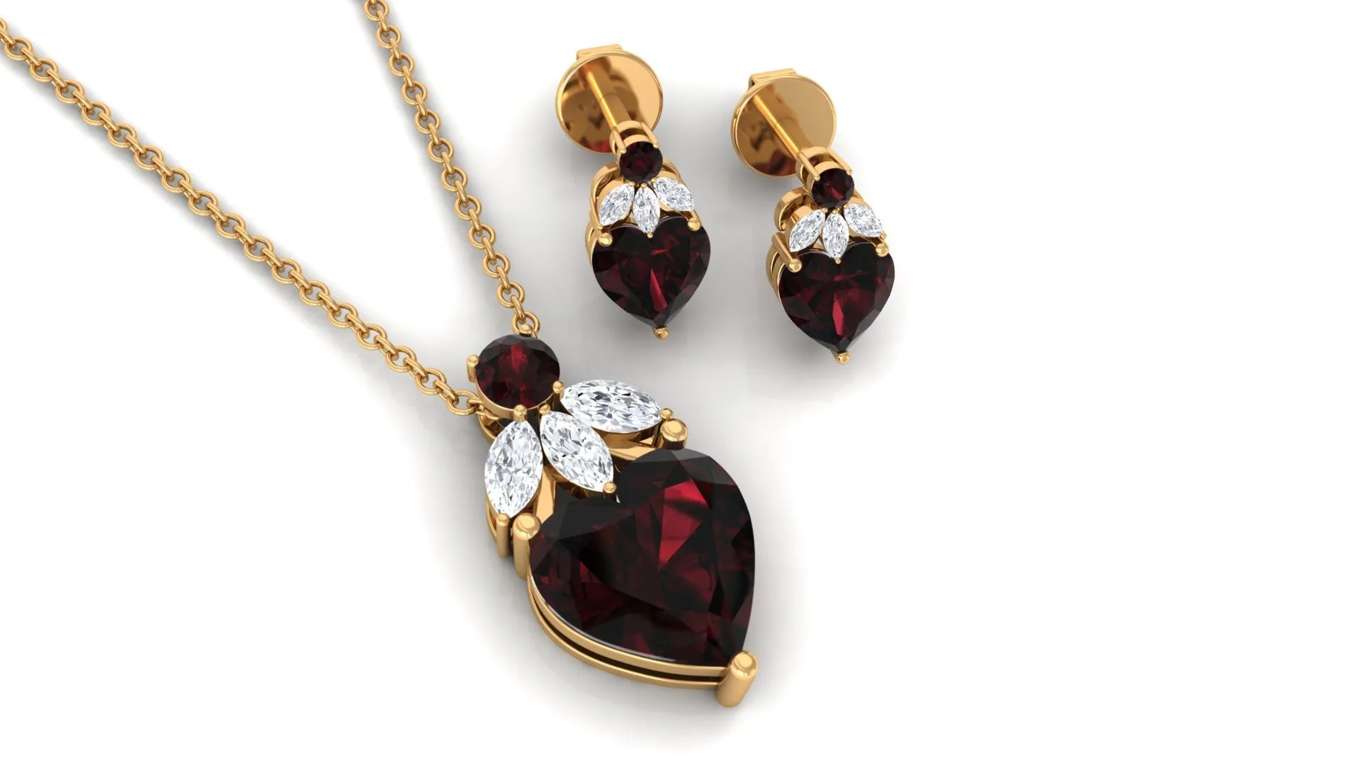 5.50 CT Designer Garnet Heart Pendant Earrings Set with Diamond