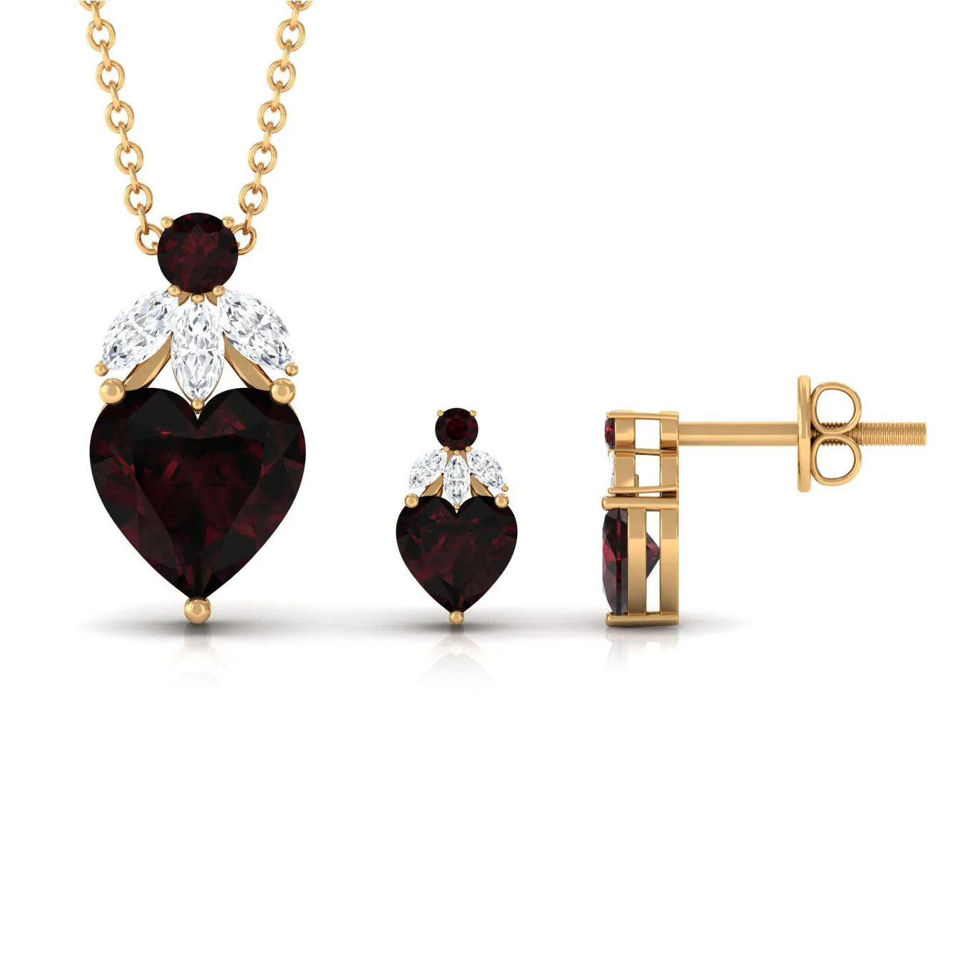 5.50 CT Designer Garnet Heart Pendant Earrings Set with Diamond