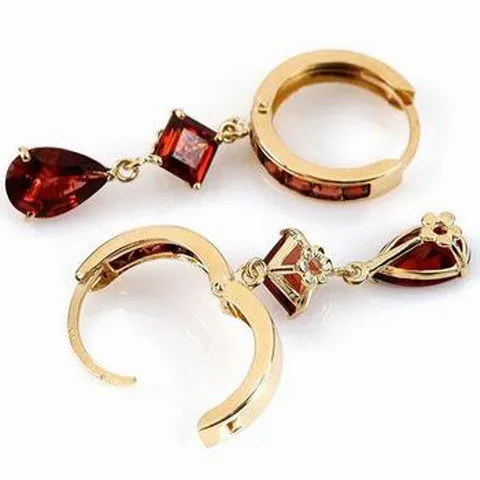 5.62 Carat 14K Solid White Gold Huggie Earrings Dangling Garnet