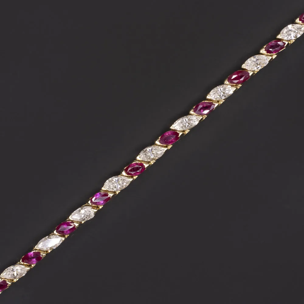 6.5 CARAT BURMA RUBY DIAMOND TENNIS BRACELET MARQUISE 14k YELLOW GOLD NATURAL