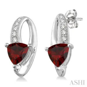 6x6mm Trillion Cut Garnet and 1/20 Ctw Single Cut Diamond Earrings in 10K White Gold