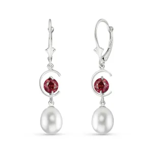 9 Carat 14K Solid White Gold Sole Soul Garnet Pearl Earrings