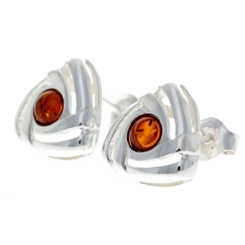 925 Sterling Silver & Baltic Amber Triangle Modern Earrings - GL032